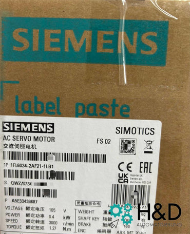 Siemens SIMOTICS S-1FL6 (1FL6034-2AF21-1LB1) – Motore sincrono servo potente con encoder assoluto e freno di stazionamento