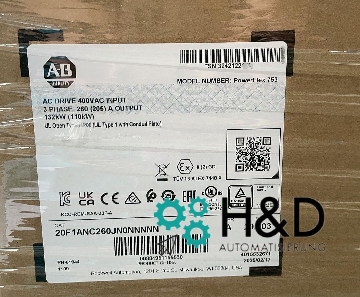 20F1ANC260JN0NNNNN Allen-Bradley Привод переменного тока PowerFlex 753 Новый и запечатанный