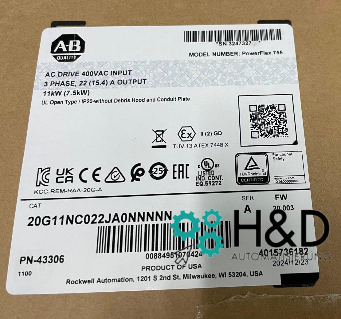 20G11NC022JA0NNNNN Allen-Bradley PowerFlex raffreddato ad aria 755 azionamento AC nuovo e sigillato