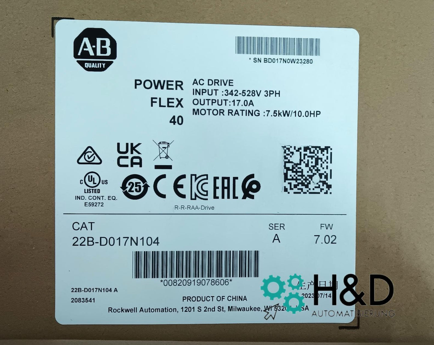 Allen-Bradley 22B-D017N104 Falownik PowerFlex 40 AC (7,5 kW / 17 A)