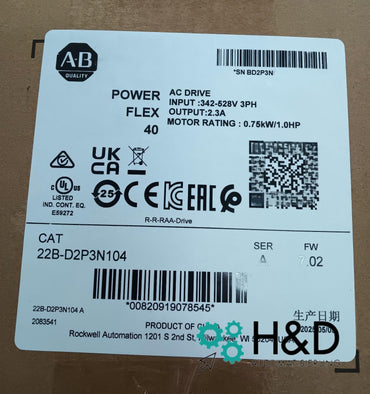 Allen‑Bradley 22B‑D2P3N104 PowerFlex 40 AC Drive (0.75 kW / 2.3 A)