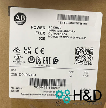 25B-D010N104 Allen-Bradley PowerFlex 525 4kW Neuf et Scellé