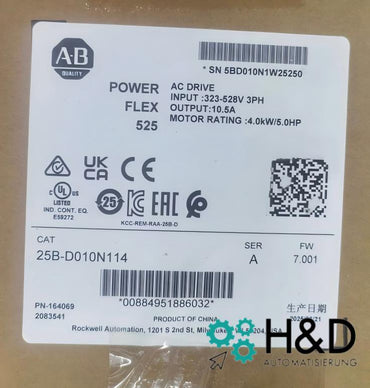 25B-D010N114 Allen-Bradley PowerFlex 525 4kW Neuf et scellé