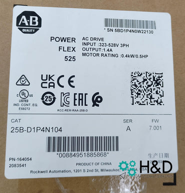 25B-D1P4N104 Allen-Bradley PowerFlex 525 0,4 kW Neuf et Scellé