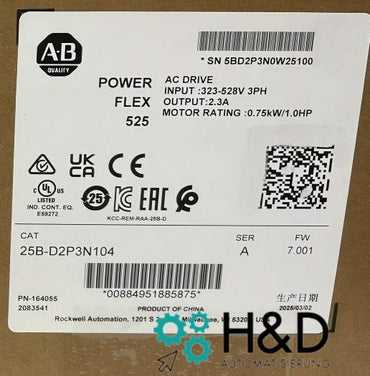 25B-D2P3N104 Allen-Bradley Azionamento AC 0.75kW(1HP) Inverter 3PH Nuovo e Sigillato