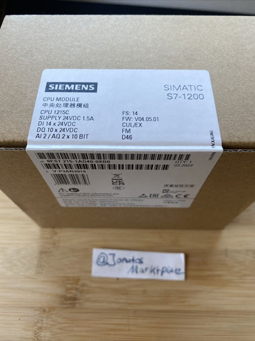 Siemens SIMATIC S7-1200 CPU 1215C – 6ES7215-1AG40-0XB0, unité de commande compacte, 24V DC, 14 entrées numériques, 10 sorties, 2 sorties analogiques