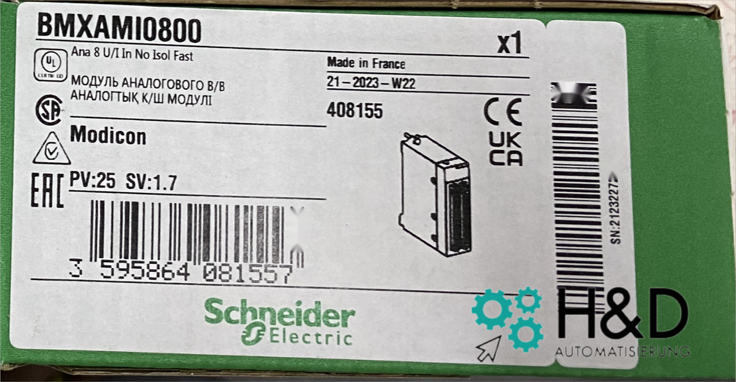 BMXAMI0800 Schneider Electric, module d'entrée analogique non isolé