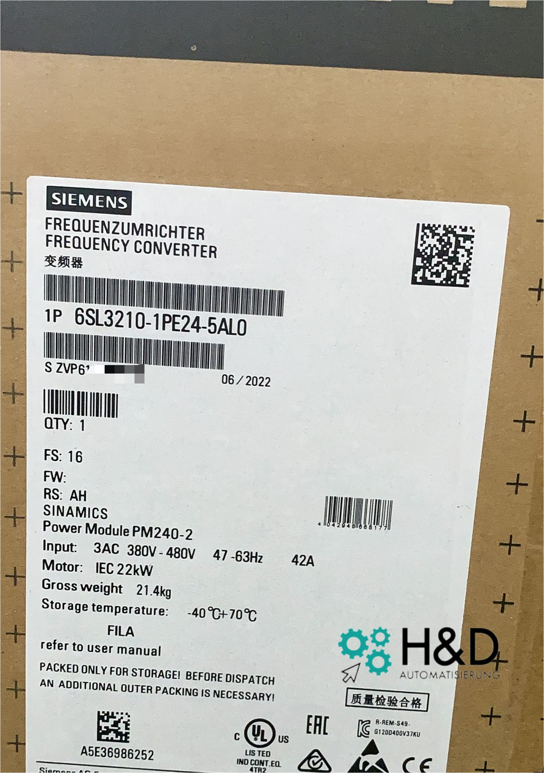 SINAMICS G120 Power Modul PM240-2 mit integriertem Klasse-A-Filter und Brems-Chopper (6SL3210-1PE24-5AL0)