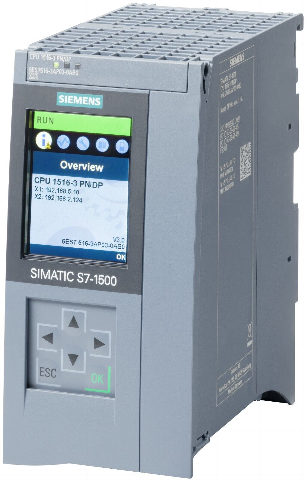 SIMATIC S7-1500 CPU 1516T-3 PN/DP 6ES7516-3AP03-0AB0 – CPU tecnologica con controllo del movimento integrato e interfacce PROFINET-/PROFIBUS