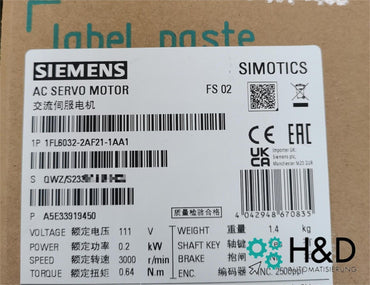 Siemens SIMOTICS S-1FL6 Servomotore 1FL6032-2AF21-1AA1, 0,1 kW, 3000 giri/min, IP65, Nuovo e Sigillato