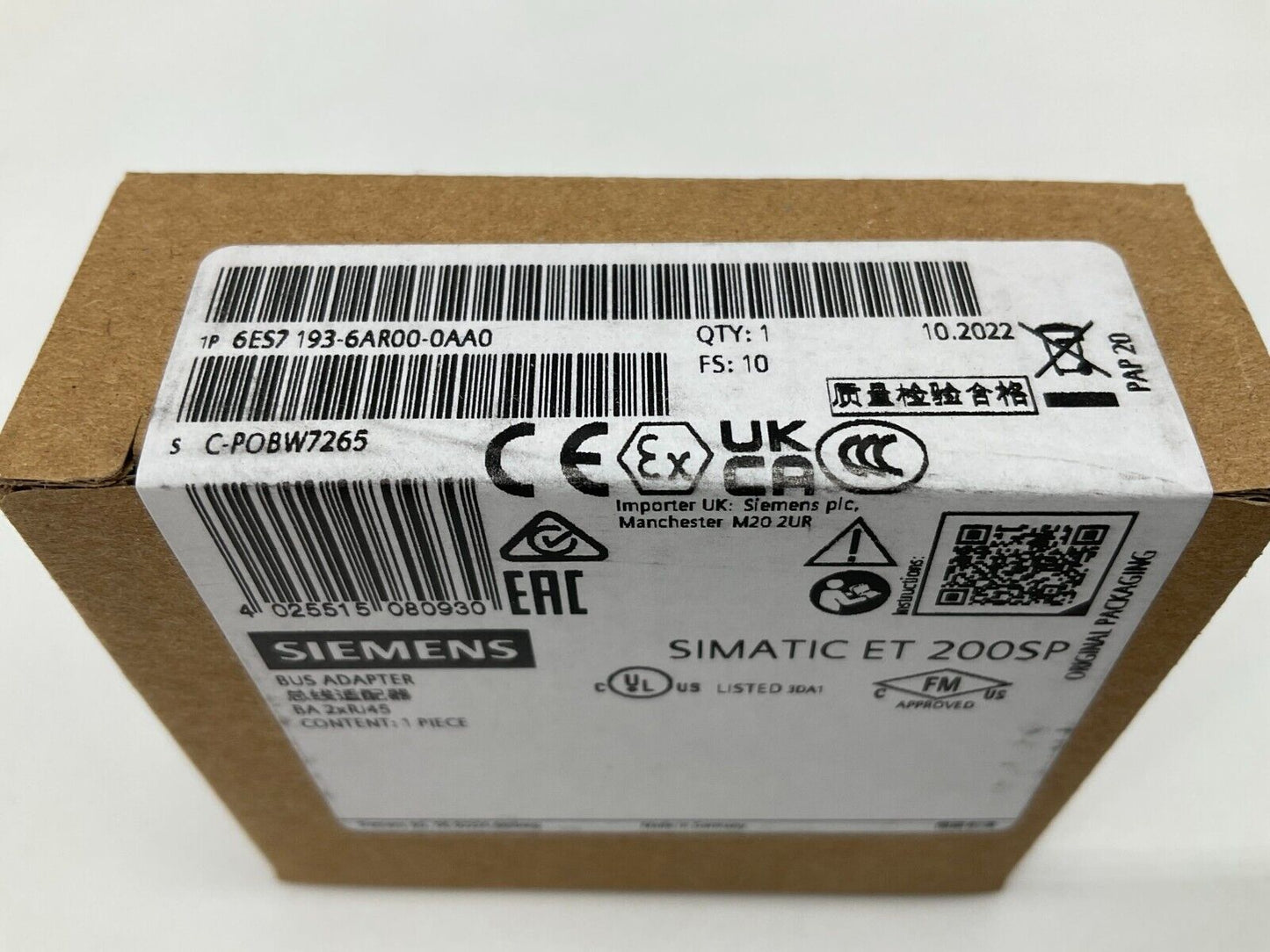 6ES7193-6AR00-0AA0 SIEMENS SIMATIC ET 200 SP Nuovo e Sigillato