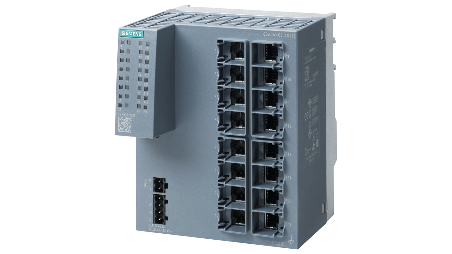 Siemens SCALANCE XC116 Unmanaged Ethernet Switch – 16 Ports, 10/100 Mbit/s (Article number: 6GK5116-0BA00-2AC2)