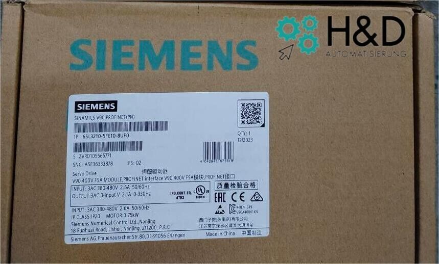 6SL3210-5FE10-8UF0 Siemens SINAMICS V90 Inverter Nuovo e Sigillato