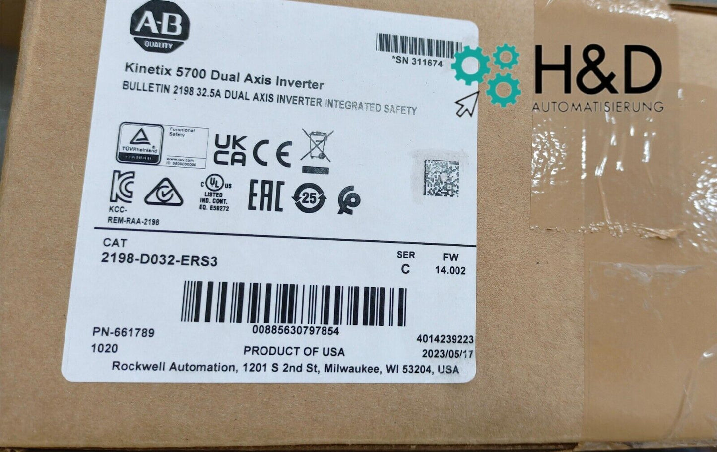 2198-D032-ERS3 Allen-Bradley Kinetix 5700 Двухосевой инвертор 【Новый и запечатанный】