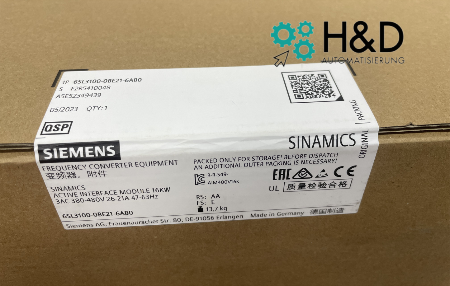 Siemens SINAMICS S120 Активный интерфейсный модуль для 16 кВт Активный линейный модуль (6SL3100-0BE21-6AB0) – Вход: 3AC 380-480В, 50/60Гц, корпус Booksize