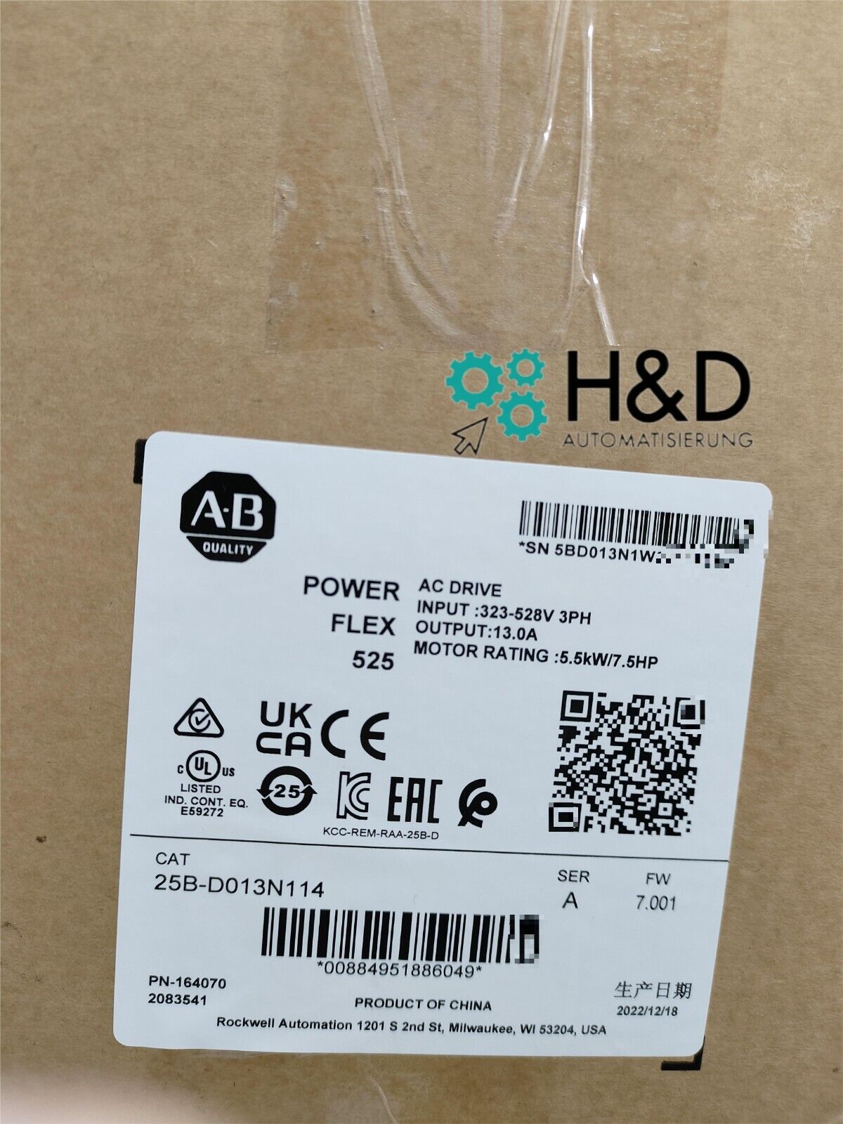 25B-D013N114 Allen-Bradley PowerFlex 525 Variador de frecuencia AC 5.5kW (7.5Hp) Nuevo y Sellado