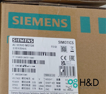 Siemens SIMOTICS S-1FL6 Servomotore 1FL6022-2AF21-1AA1, 0,05 kW, 3000 giri/min, IP65, Nuovo e Sigillato