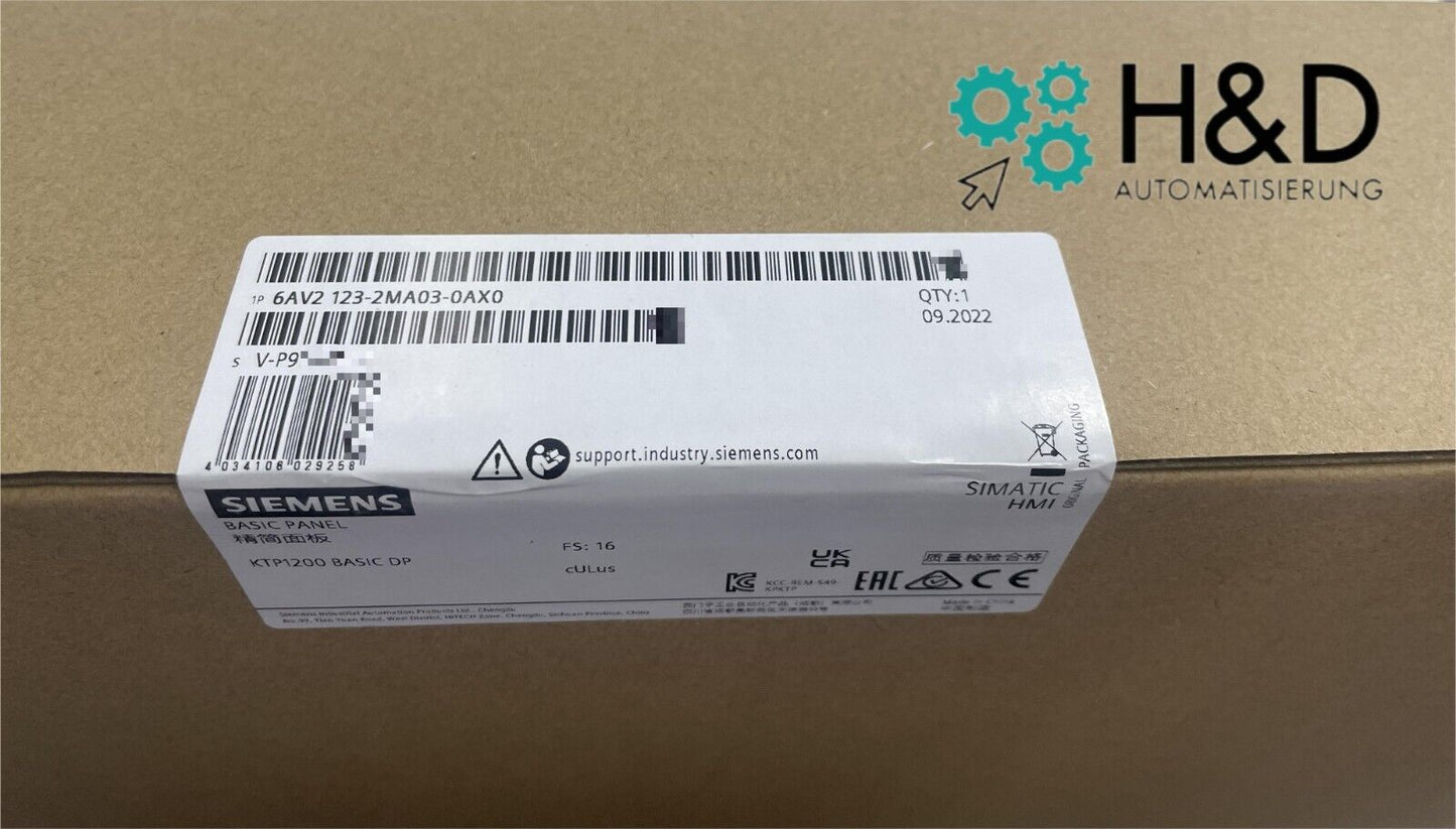 Siemens SIMATIC HMI KTP1200 Basic DP (6AV2123-2MA03-0AX0) – 12" панель управления с сенсорным экраном и PROFIBUS