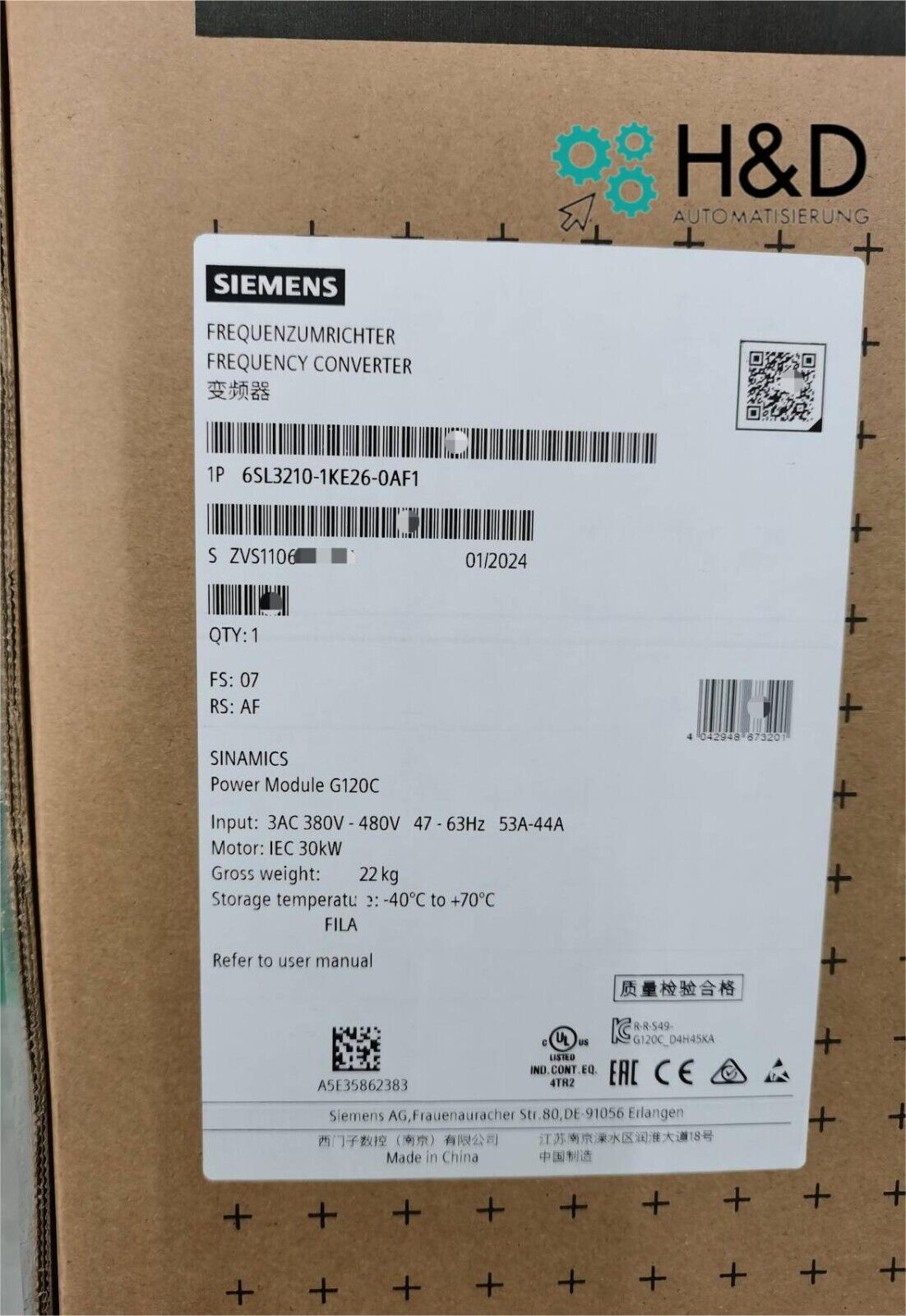 SINAMICS G120C 6SL3210-1KE26-0AF1 - Convertidor de frecuencia (30,0 kW, 3 AC 380–480 V, PROFINET-PN, Safe-Torque-Off)
