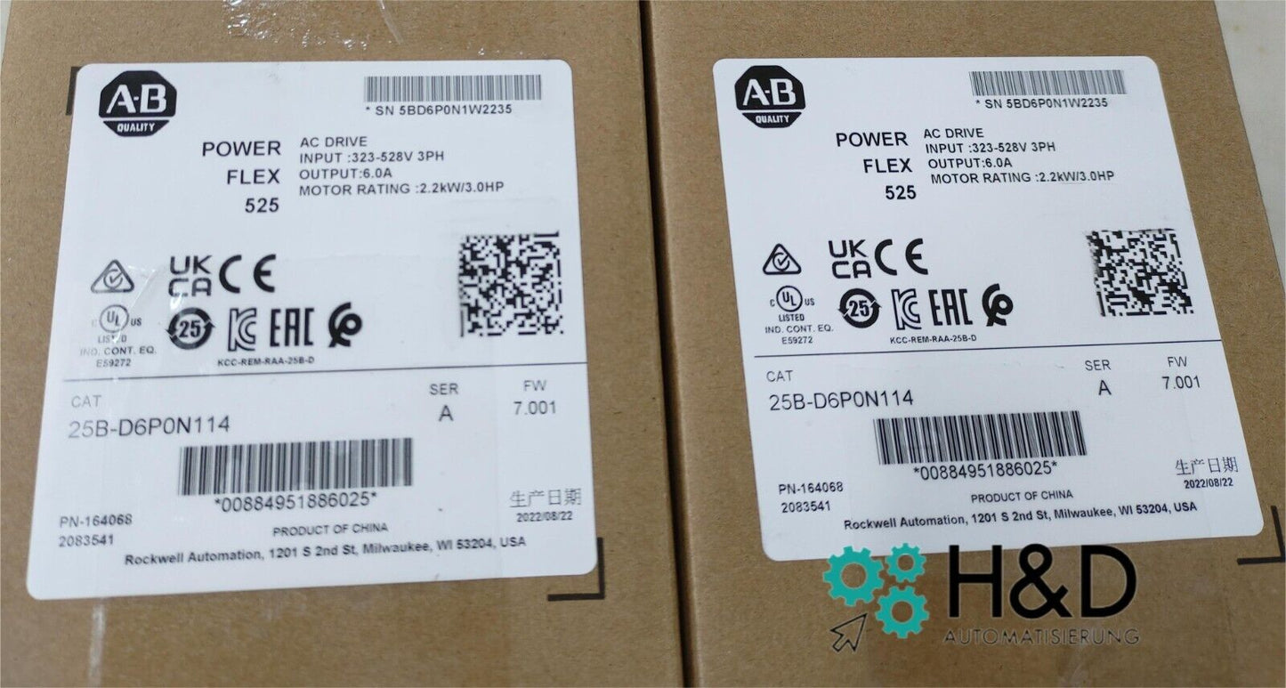 25B-D6P0N114 Allen-Bradley PowerFlex 525 2.2kW New and Sealed