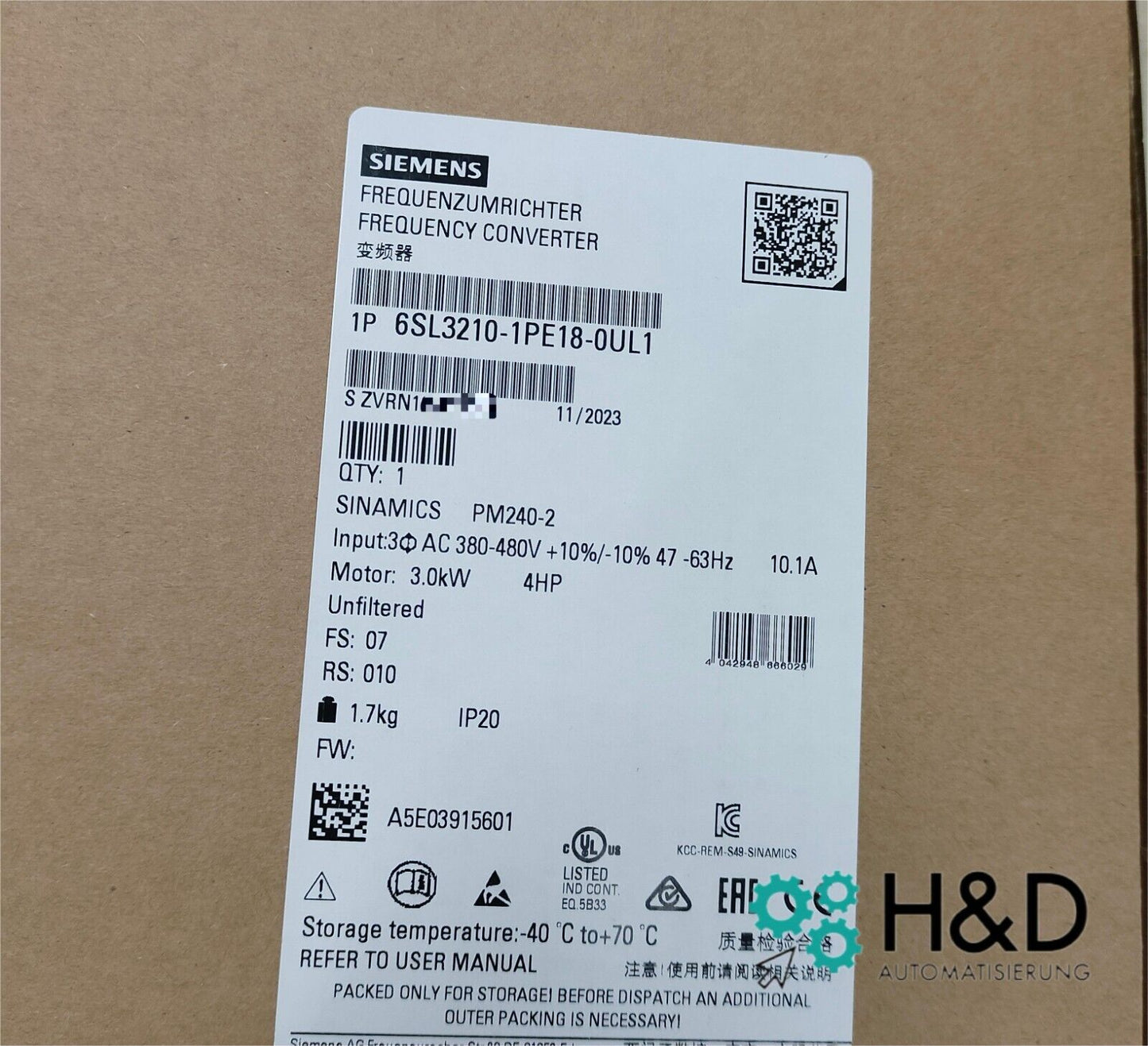 SINAMICS G120C 6SL3210-1PE18-0UL1 – частотный преобразователь (5,5 кВт, 150% перегрузка, PROFINET, Safe Torque Off)