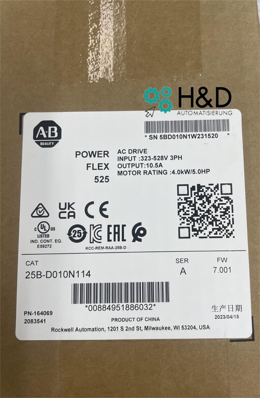 25B-D010N114 Allen-Bradley PowerFlex 525 4kW 【New and sealed】