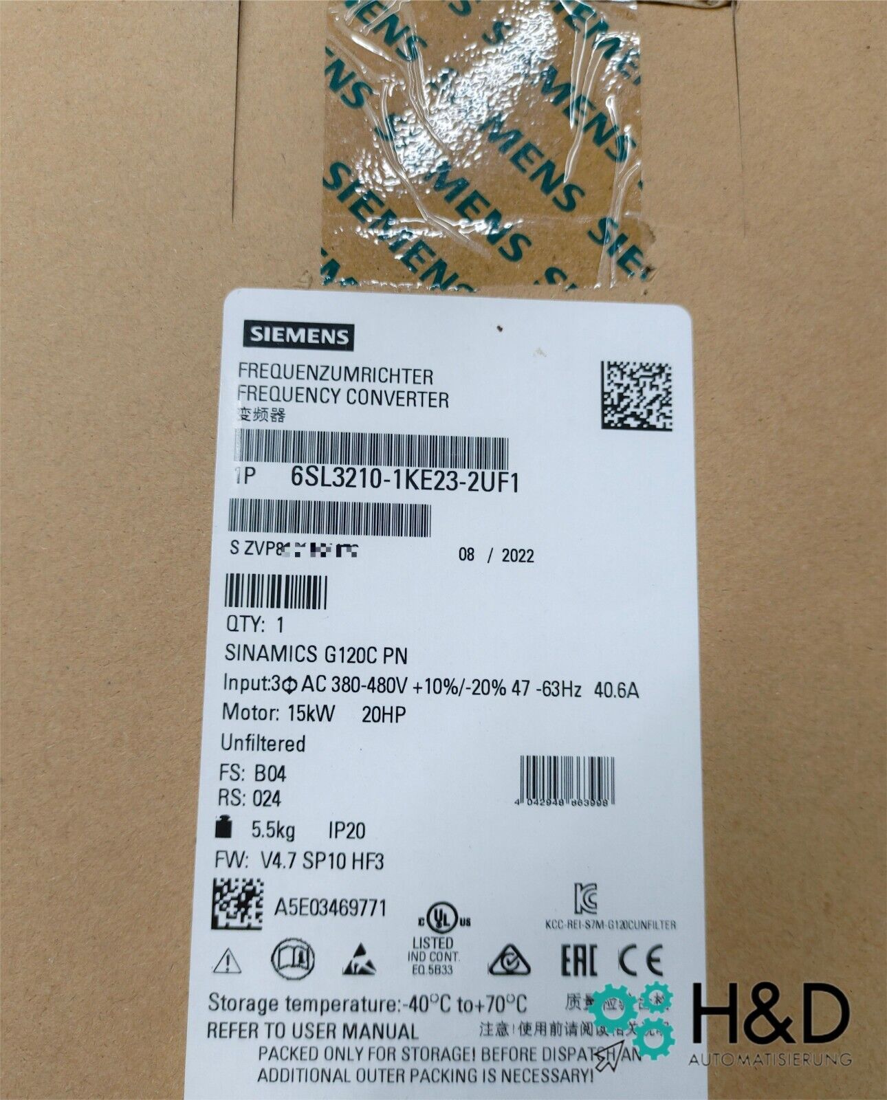 Sinamics G120C 6SL3210-1KE23-2UF1 – Frequency Converter (15.0 kW, 3AC 380–480 V, PROFINET PN, STO, IP20)