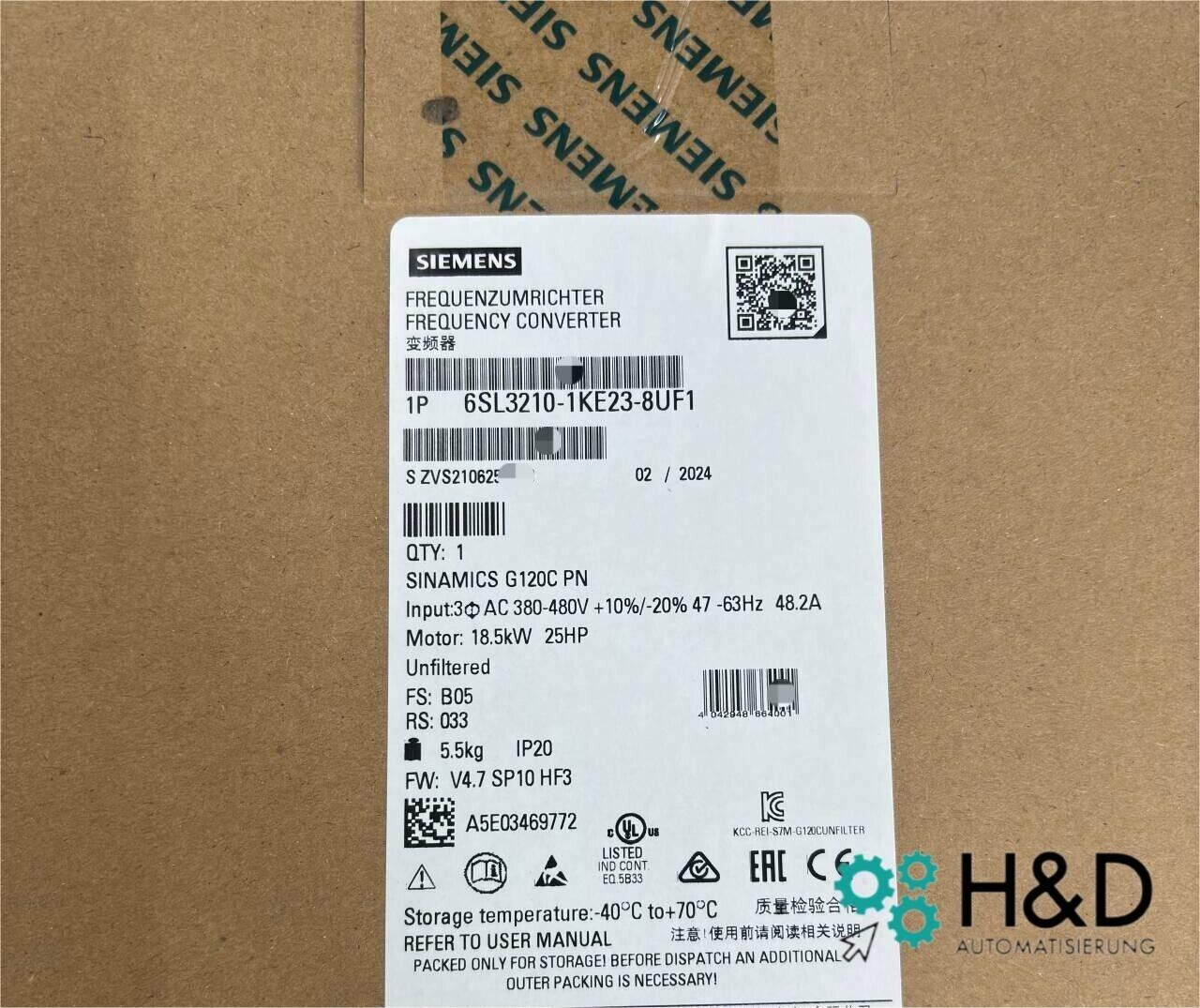 Sinamics G120C 6SL3210-1KE23-8UF1 – Convertidor de frecuencia (2,2 kW, 3AC 380–480 V, PROFINET, STO, IP20)