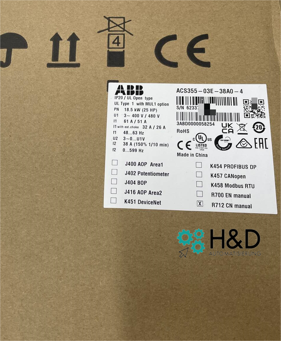 ABB ACS355-03E-38A0-4 – Inverter – Pn 18,5 kW – I2n 38 A – IP20 – Nuovo e sigillato