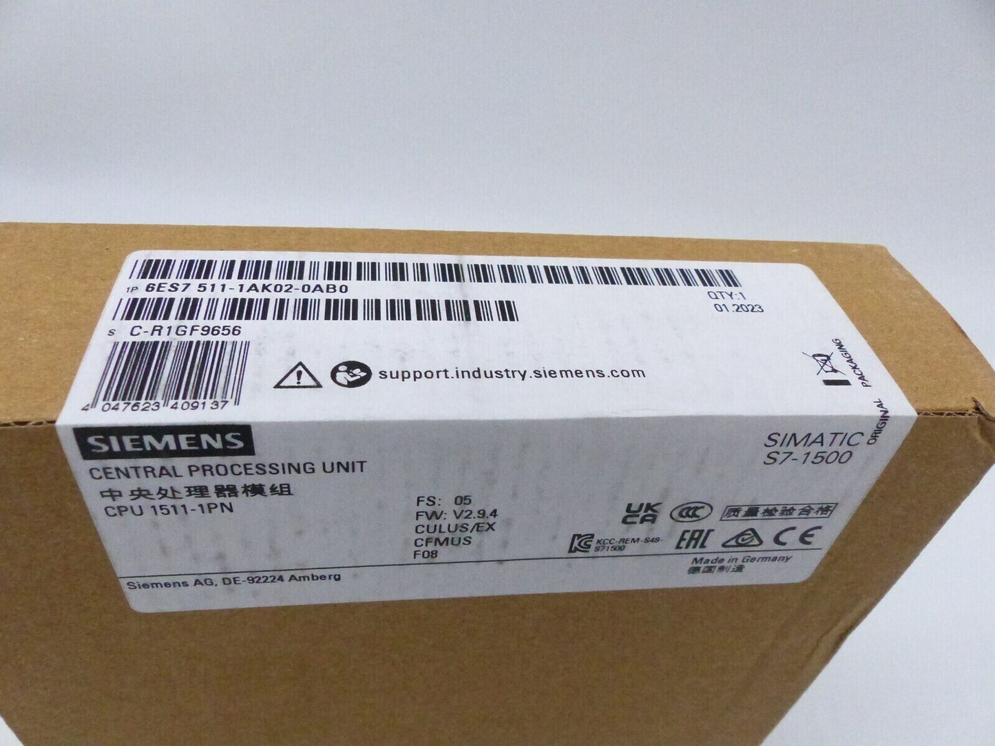 Siemens SIMATIC S7-1500 Processor Module 6ES7511-1AK02-0AB0 for PROFINET Networks