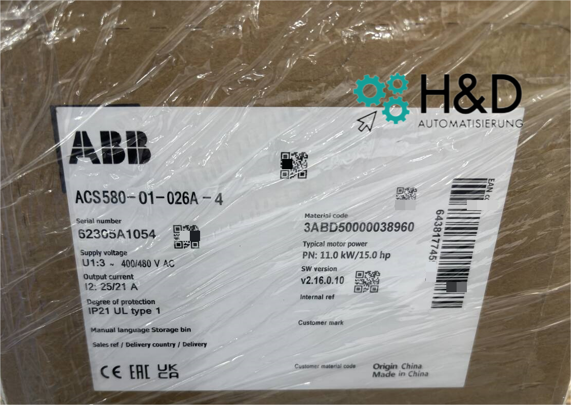 ABB ACS580-01-026A-4 – Inverter – 11,0 kW – 25 A – 380 V – IP20 – Nuovo e sigillato