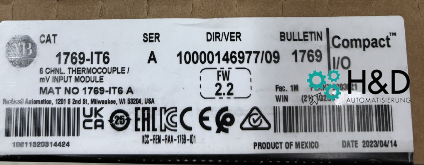 1769-IT6 Allen-Bradley CompactLogix 6 Pt Thermocouple Module 【New and sealed】
