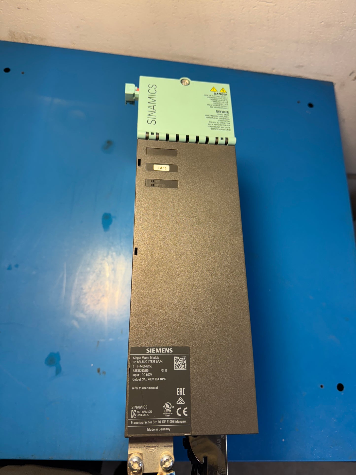 Siemens Single Motor Module 6SL3120-1TE23-0AA4 600VDC/ 400VAC 30A