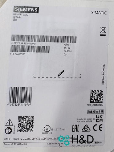 Siemens SIMATIC S7 Scheda di memoria 4 MB Flash (6ES7954-8LC04-0AA0) – Per S7-1200/S7-1500 & SINAMICS