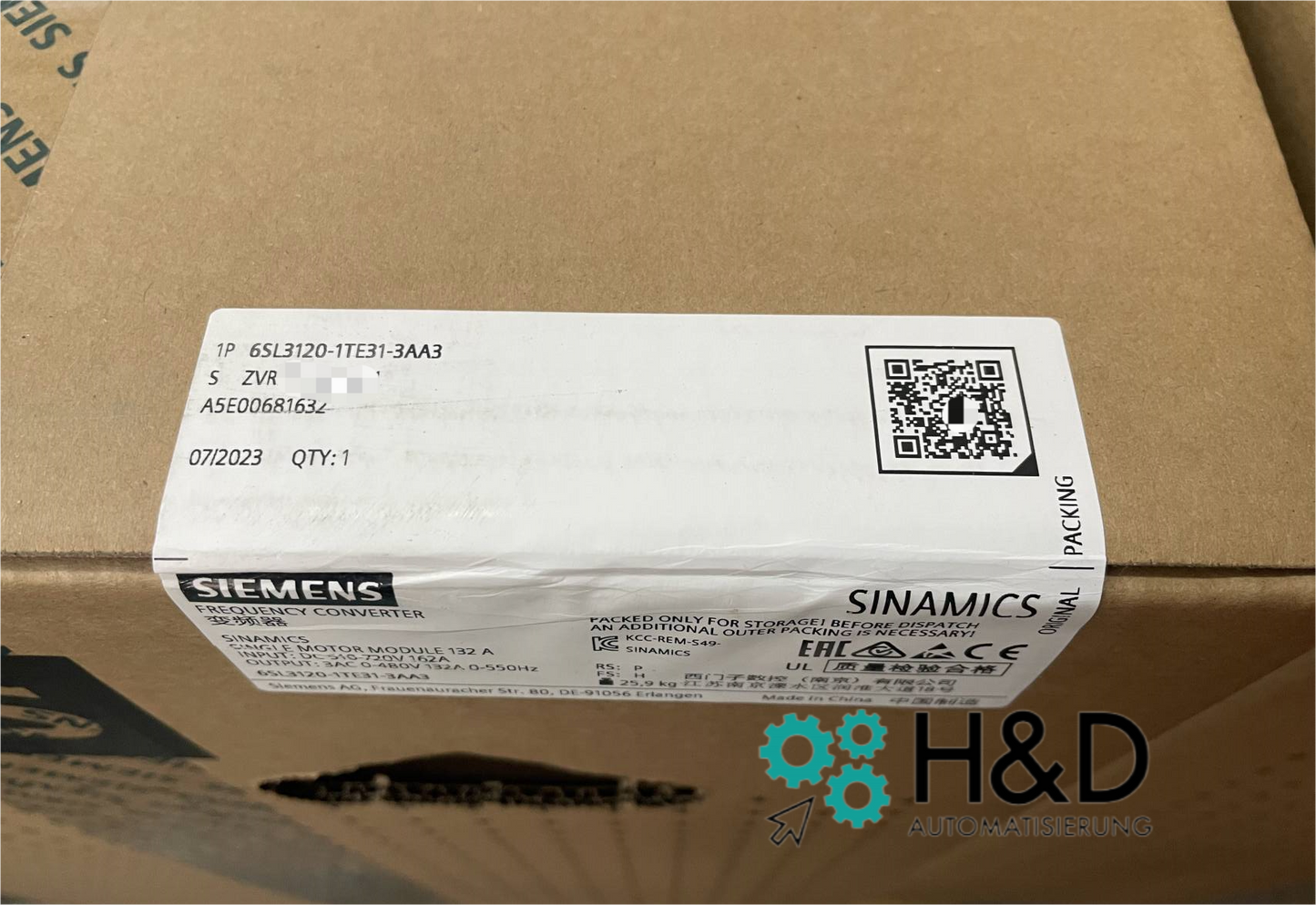 Siemens SINAMICS S120 Одномоторный модуль 6SL3120-1TE31-3AA3 | DC 600V вход, 3AC 400V выход, 132A