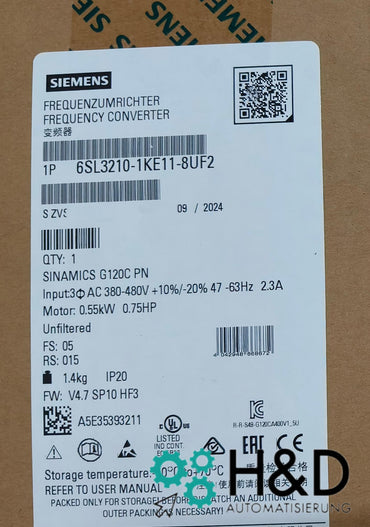 Siemens 6SL3210-1KE11-8UF2 – SINAMICS G120C Variateur de fréquence, 0,55 kW, 380-480 V, PROFINET, IP20