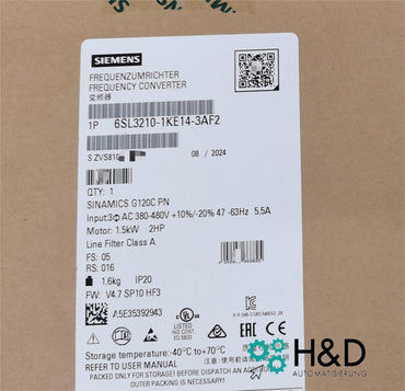 Sinamics G120C 6SL3210-1KE14-3AF2 – Convertidor de frecuencia (1,5 kW, 3AC 380–480 V, PROFINET, STO, IP20)