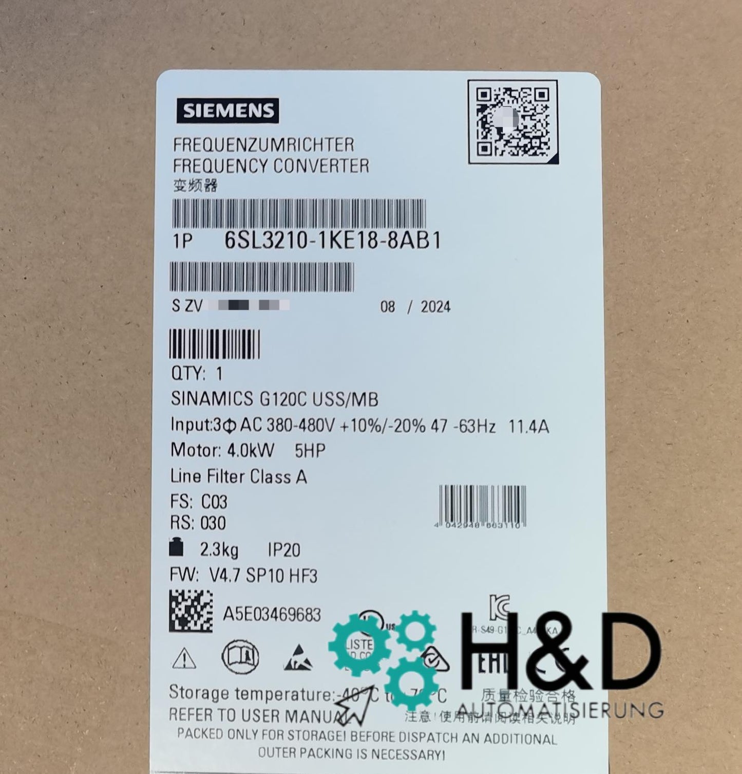 Siemens SINAMICS G120C 6SL3210-1KE18-8AB1 | Moduł mocy 4kW z klasą filtra A i funkcją Safe Torque Off