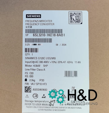 Siemens SINAMICS G120C 6SL3210-1KE18-8AB1 | Module de puissance 4kW avec classe de filtre A & Safe Torque Off