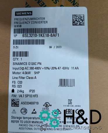Sinamics G120C 6SL3210-1KE18-8AF1 – Convertidor de frecuencia (4,0 kW, 3AC 380–480 V, PROFINET, Safe Torque Off, IP20)