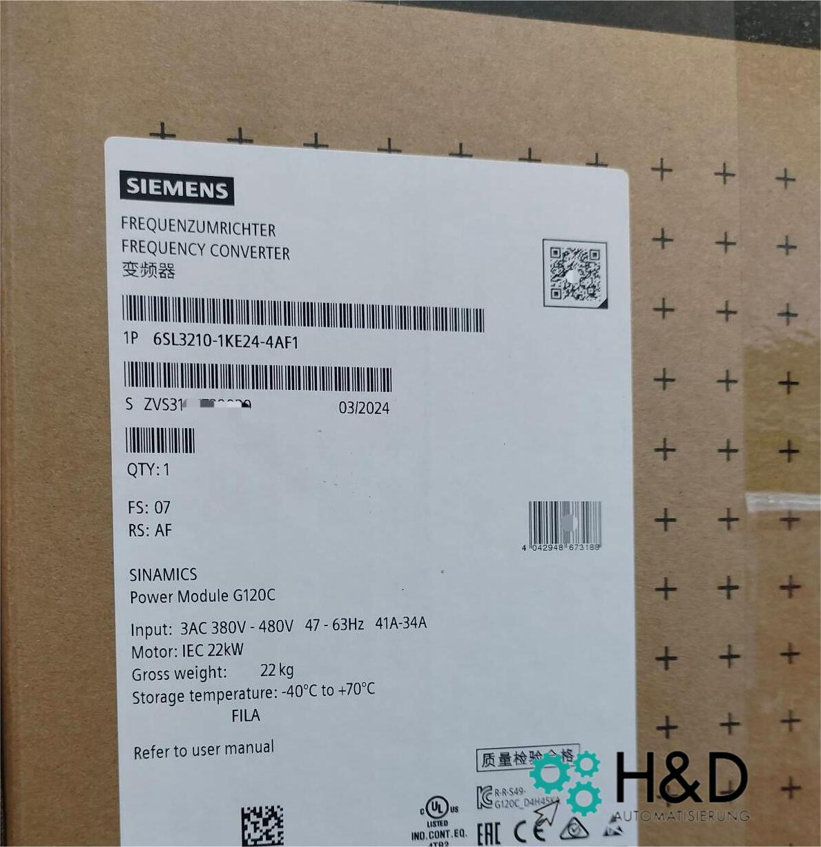 Sinamics G120C 6SL3210-1KE24-4AF1 – частотный преобразователь (22,0 кВт, 3AC 380–480 В, PROFINET, STO, IP20)