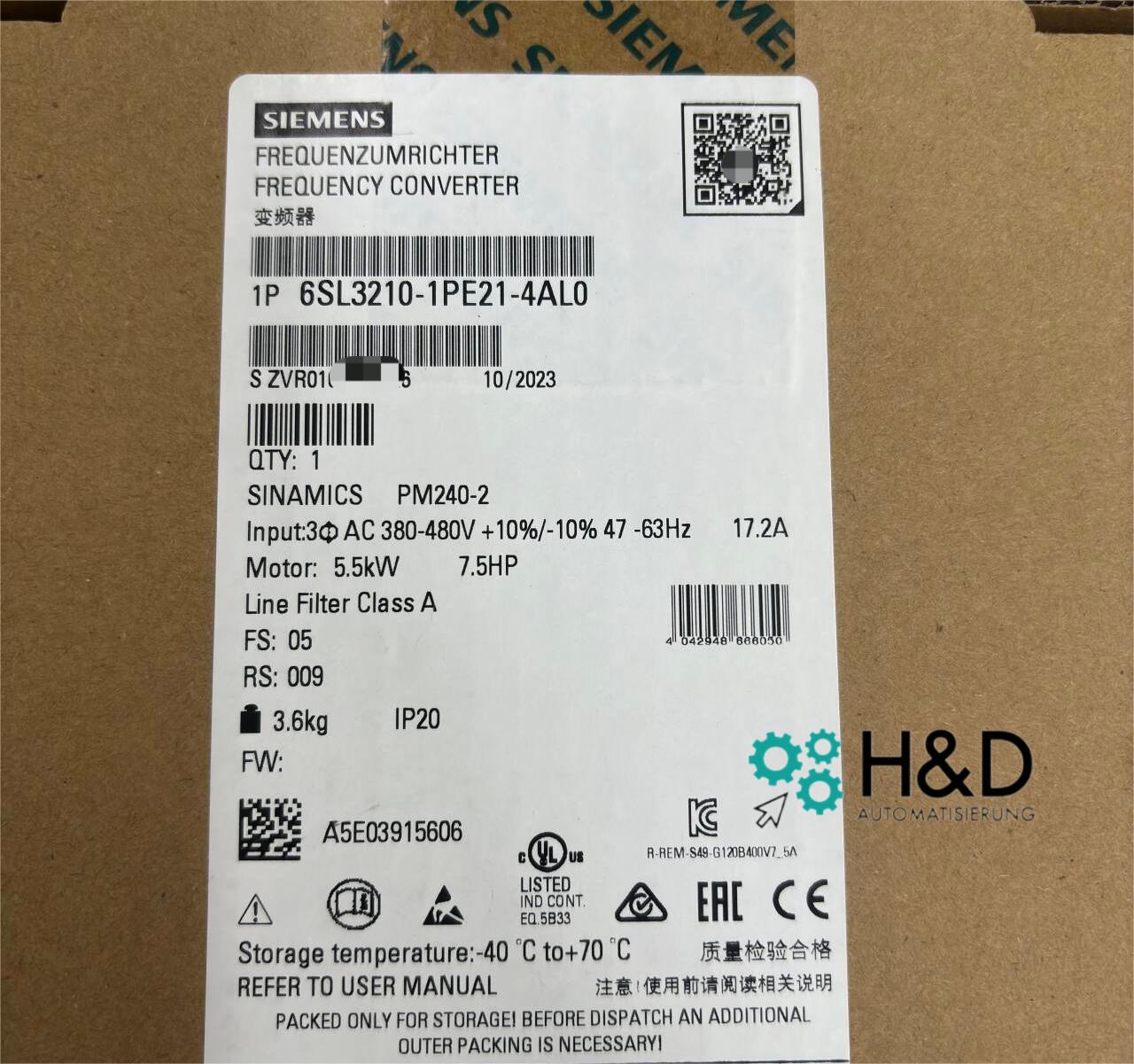 SINAMICS G120C 6SL3210-1PE21-4AL0 – частотный преобразователь (11 кВт, 150% перегрузка, PROFINET, безопасное отключение крутящего момента)