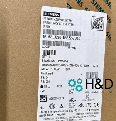 Siemens SINAMICS Module d'alimentation PM240-2 sans filtre avec frein intégré Chopper (6SL3210-1PE22-7UL0)