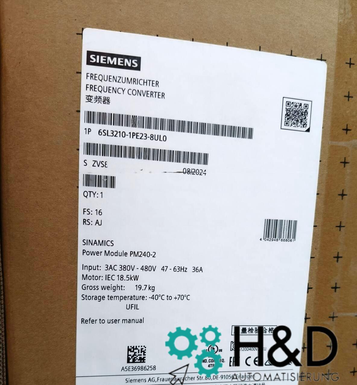 Siemens SINAMICS G120 Módulo de Potencia PM240-2 sin Filtro con Chopper de Freno (6SL3210-1PE23-8UL0)
