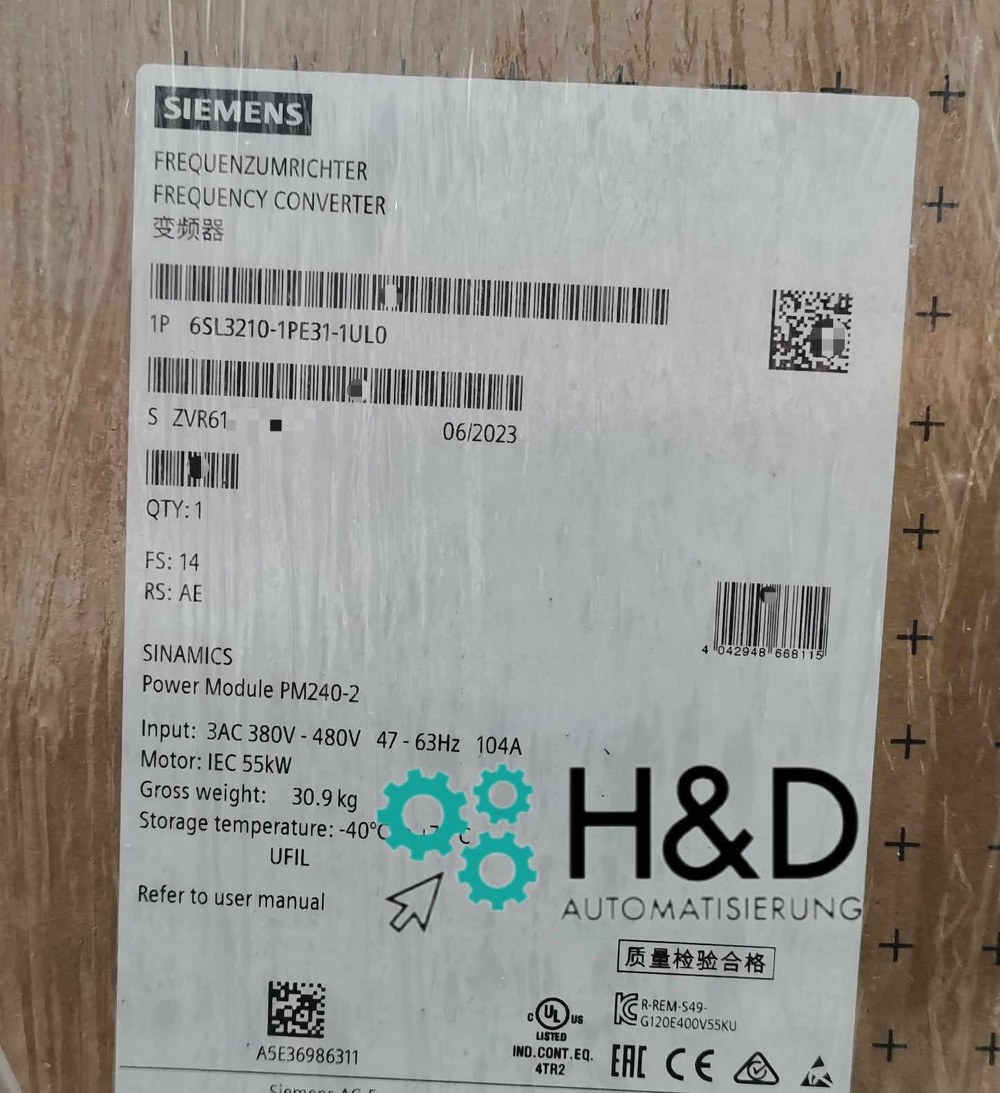 Siemens SINAMICS G120 PM240-2 6SL3210-1PE31-1UL0 | 45kW Power Module unfiltered with Brake Chopper