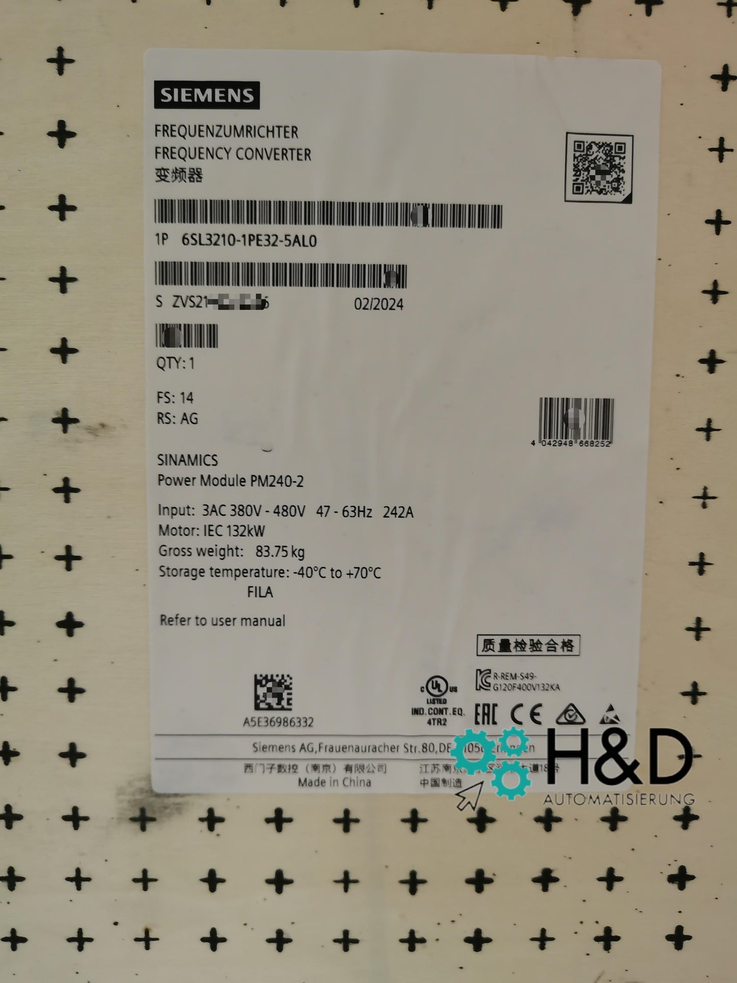 Siemens SINAMICS G120 PM240-2 6SL3210-1PE32-5AL0 | Power Module 110kW with Class-A Filter & Brake Chopper