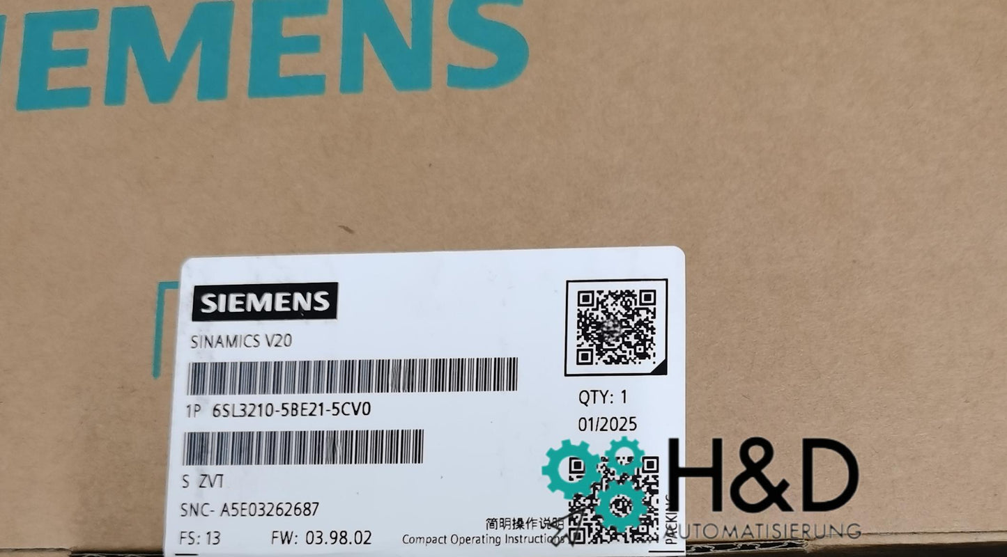6SL3210-5BE21-5CV0 Siemens SINAMICS V20 380-480 V Neuf et Scellé