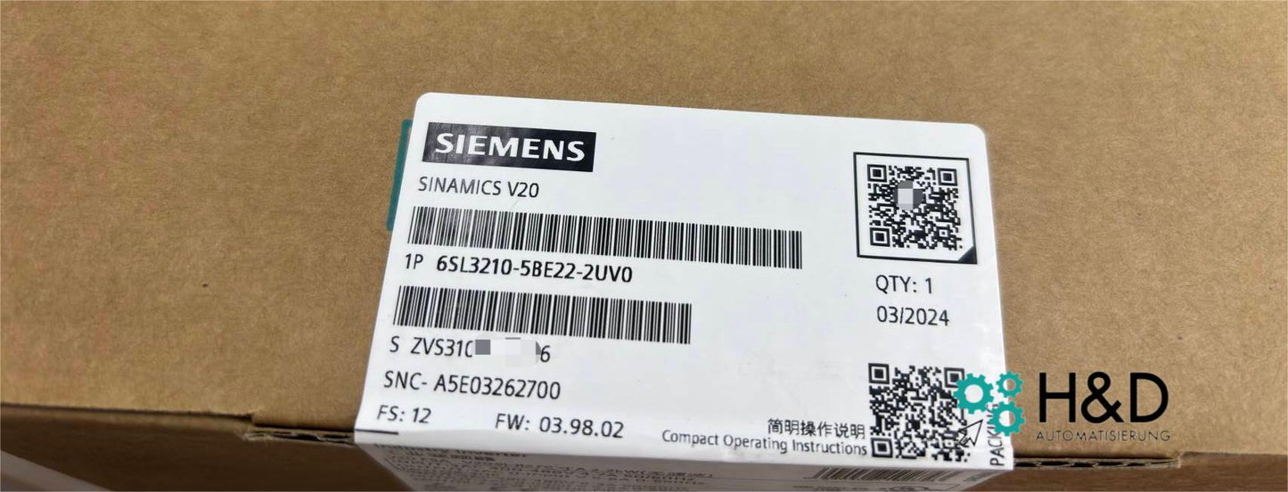 6SL3210-5BE22-2UV0 Siemens SINAMICS V20 380-480 V Nuovo e Sigillato