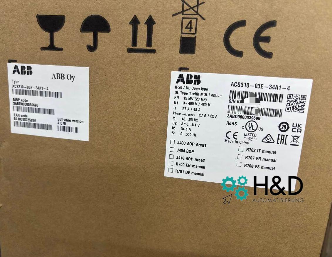 ABB ACS310-03E-34A1-4 – Инвертор – Pn 15 кВт – I2n 34,1 А – IP20 – Новый и запечатанный