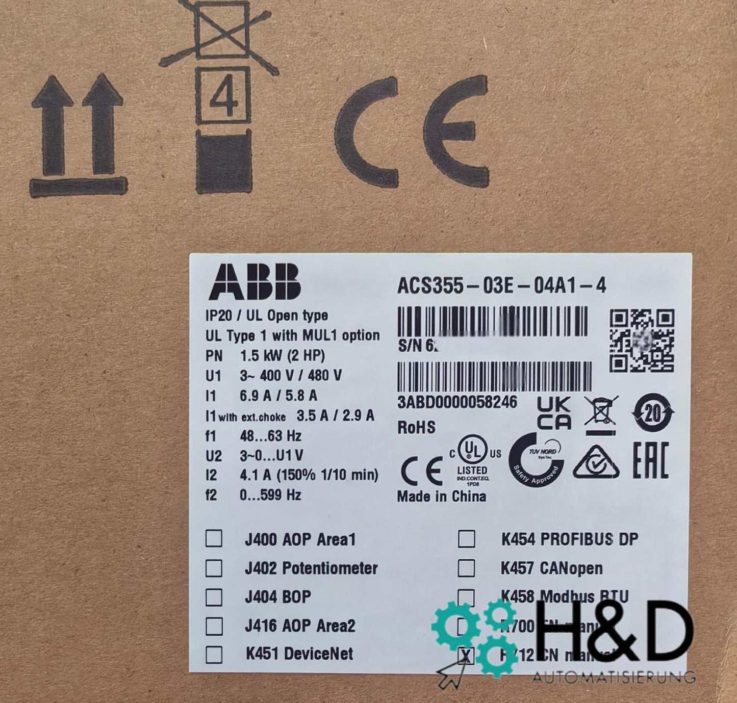 ABB ACS355-03E-04A1-4 – Inverter – Potenza nominale 1,5 kW – Corrente nominale 4,1 A – IP20 – Nuovo e sigillato